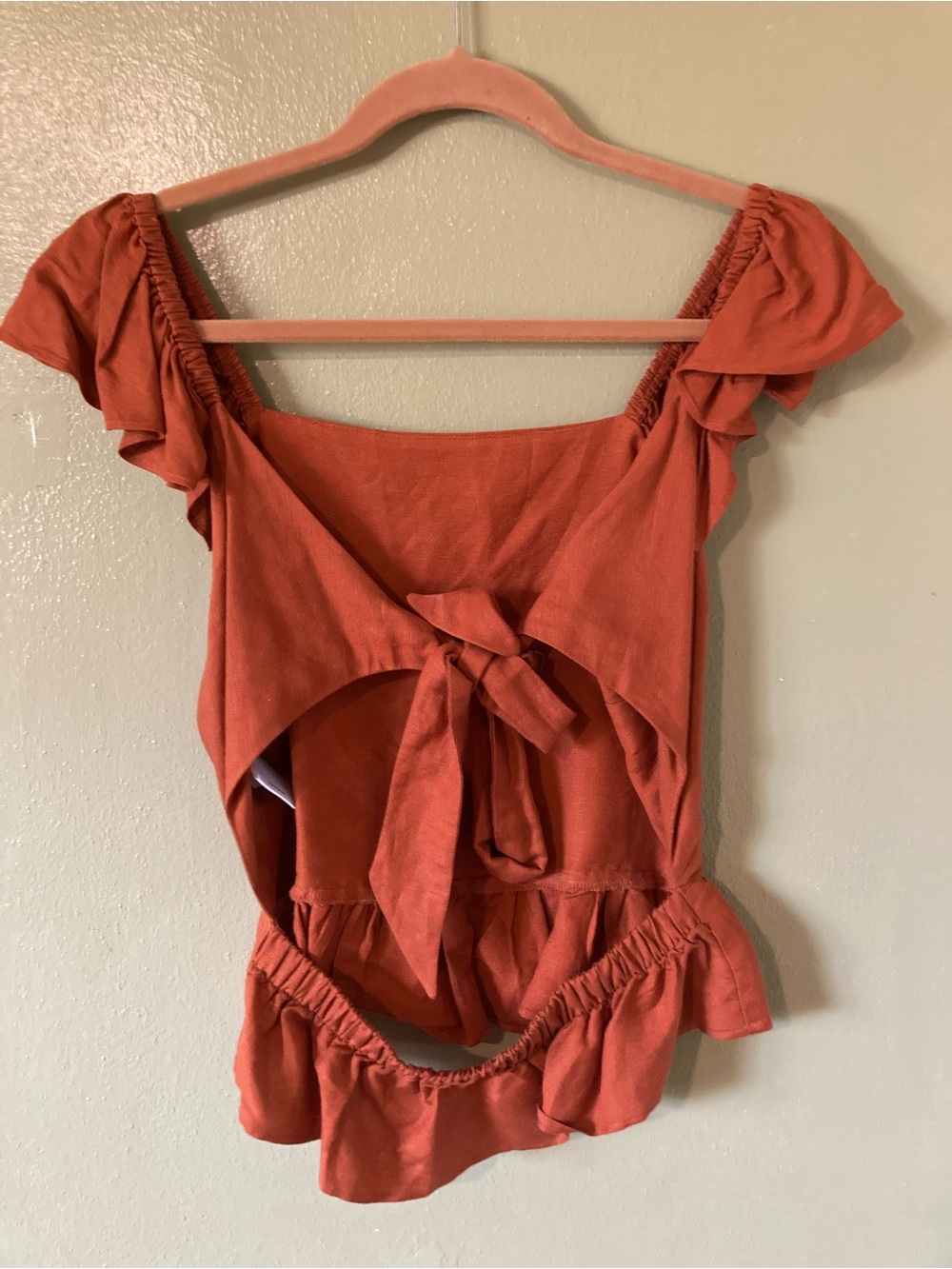 Express Ruffled Off-Shoulder Peplum Top - Rust - Picture 2 of 3